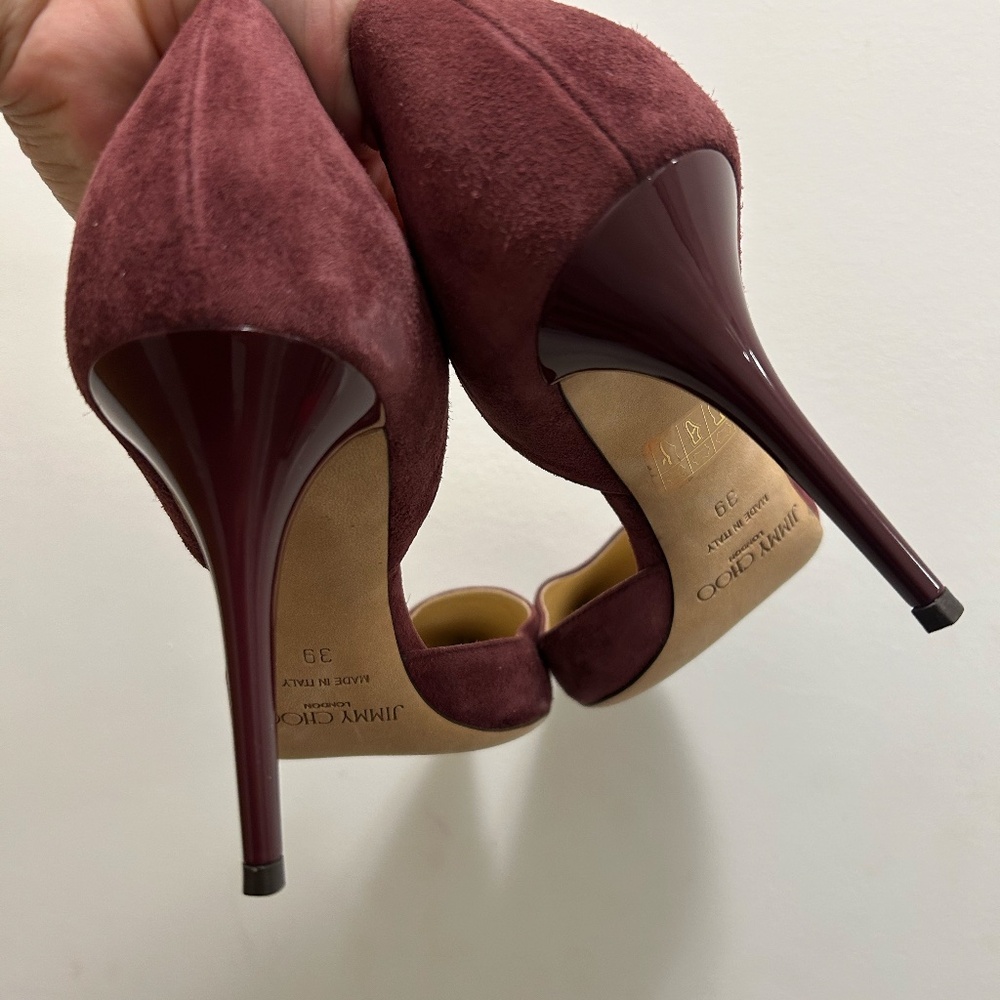 Jimmy Choo *Barely Worn* Burgundy Suede Addison D'Orsay Pumps - Picture 10 of 10